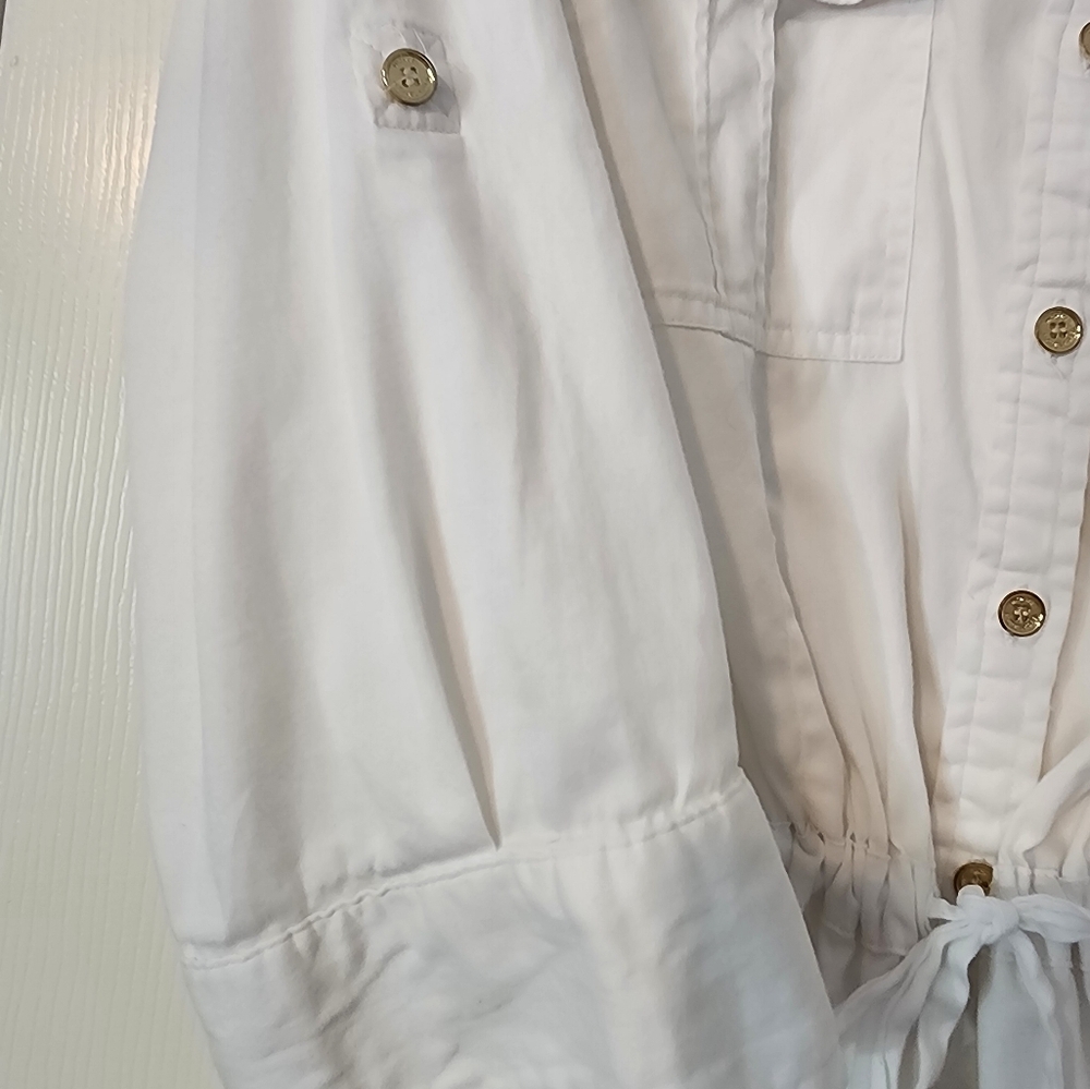 Michaels Kors Women's Button Down Roll Tab Shirt with Tie Waist - Picture 2 of 7